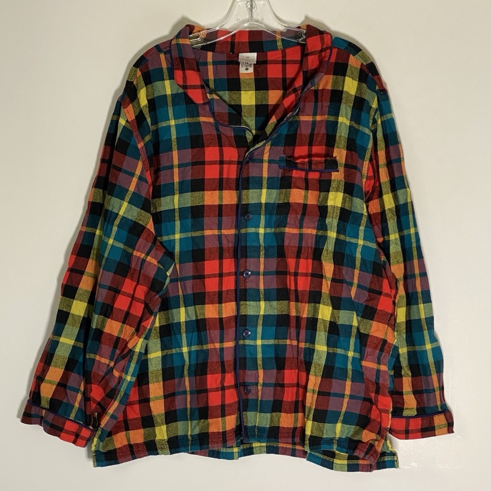 Hanna Andersson Pajama Top Unisex XXL Rainbow Plaid Long Sleeve Button Front Pjs